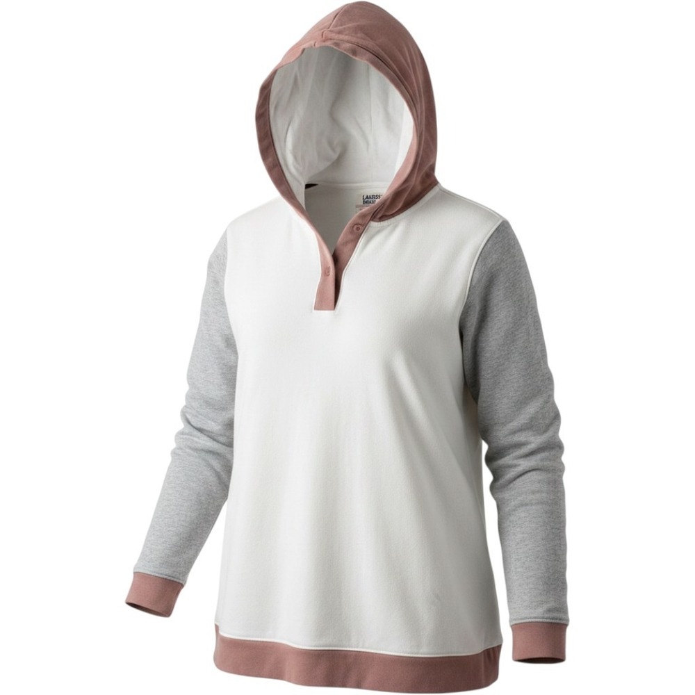 Lands End Hoodie Sweatshirt Women L White‎ Pink Colorblock Athleisure Loungewear